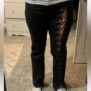 NWT SEXY Black Lace Up Jeans